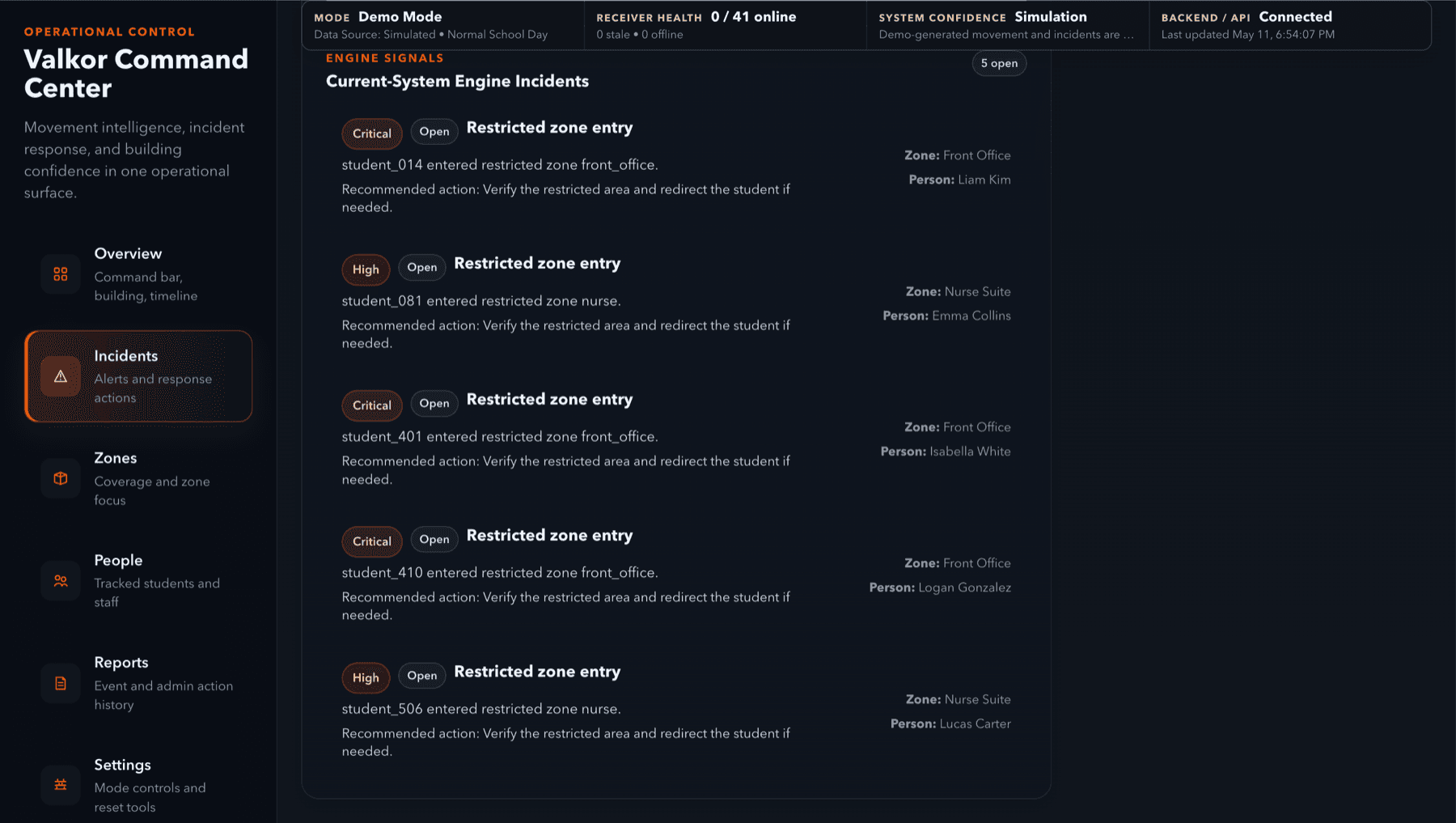 Engine incident signals screenshot